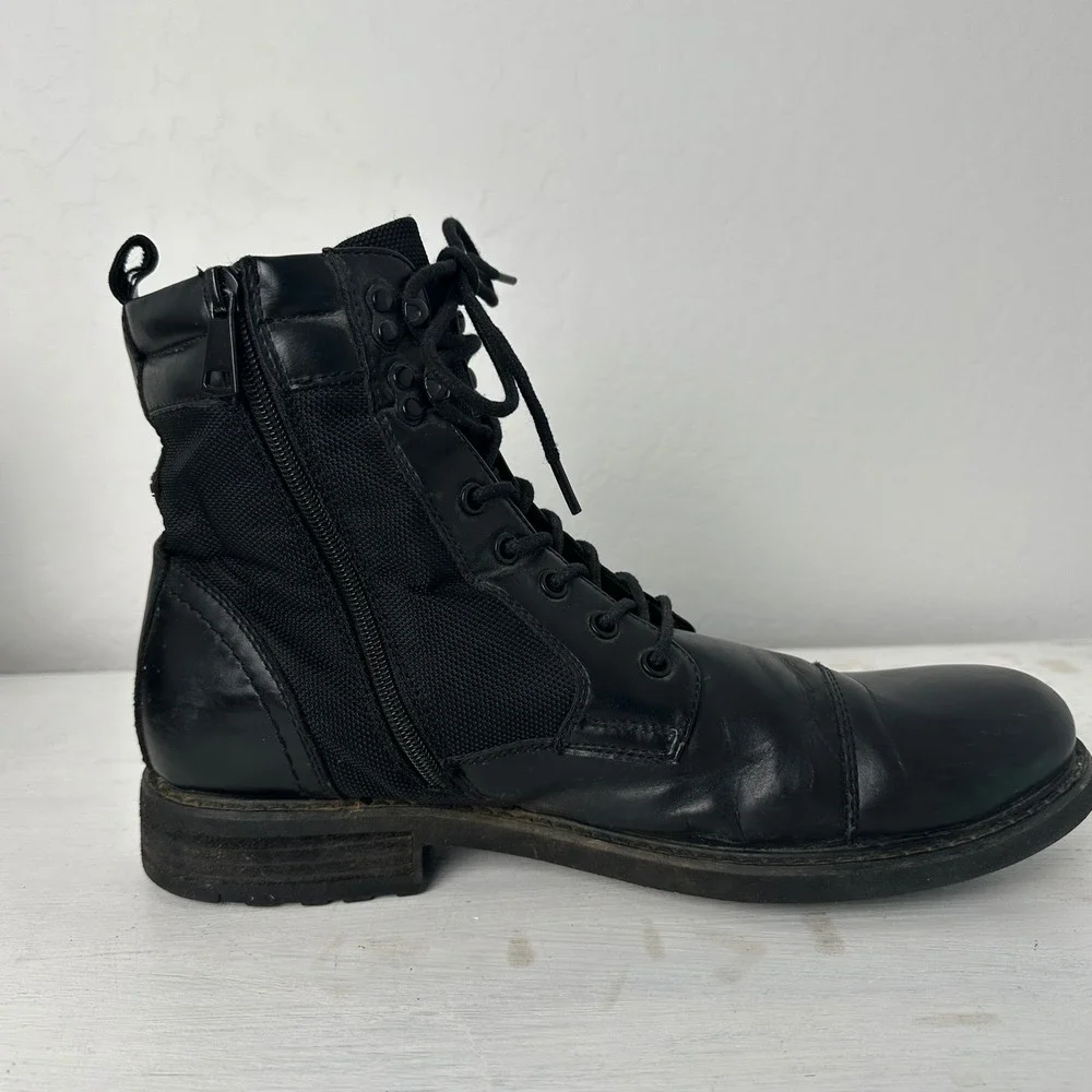 Steve Madden Boots Mens 12 P-Lineup Black Cap Toe Side Zip Combat Boot